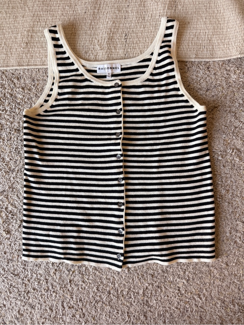 Raisonnel Black & Cream Striped Button-Front Tank Top
